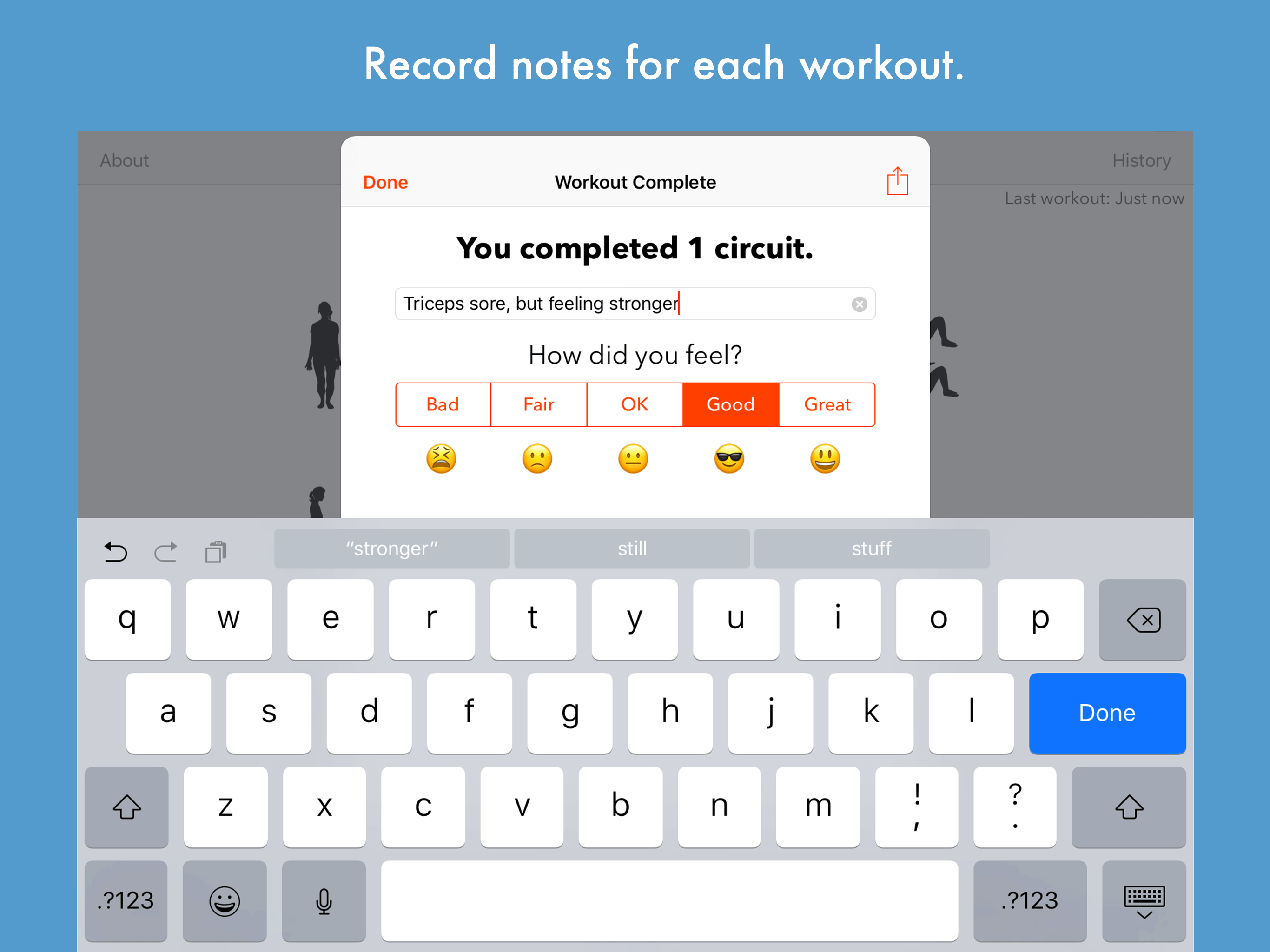 workout complete screen