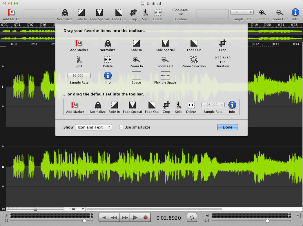 customize toolbar